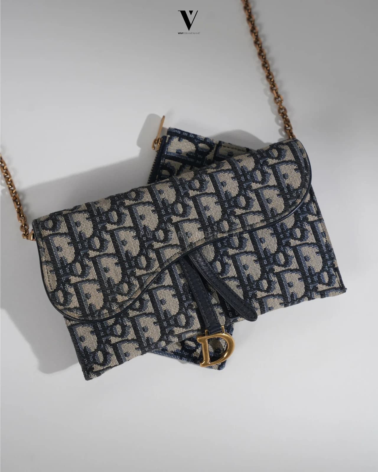Dior saddle pouch — saddle pouch with chain blue oblique jacquard GHW