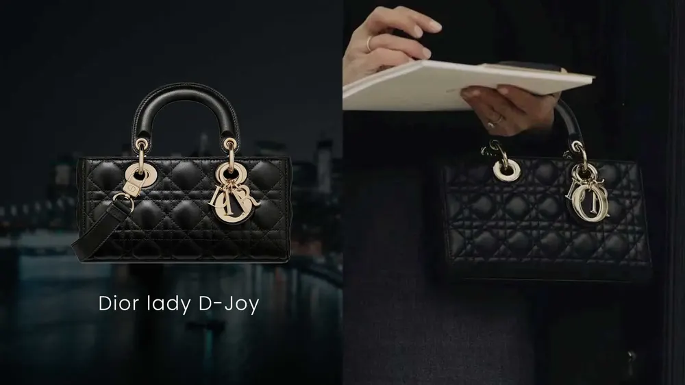 Black Dior Lady D-Joy Small, shown alone and carried by its top handles