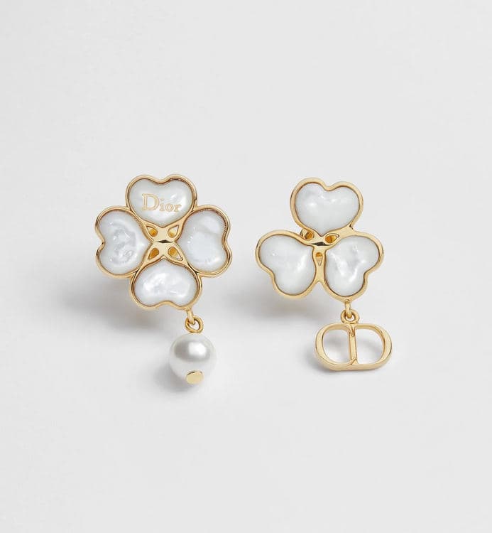 Dior clover earrings with pearl and CD charm drops