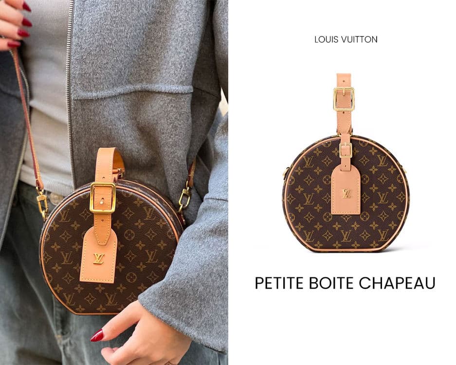圆形 Monogram Louis Vuitton Petite Boite Chapeau,展示单品与斜背效果