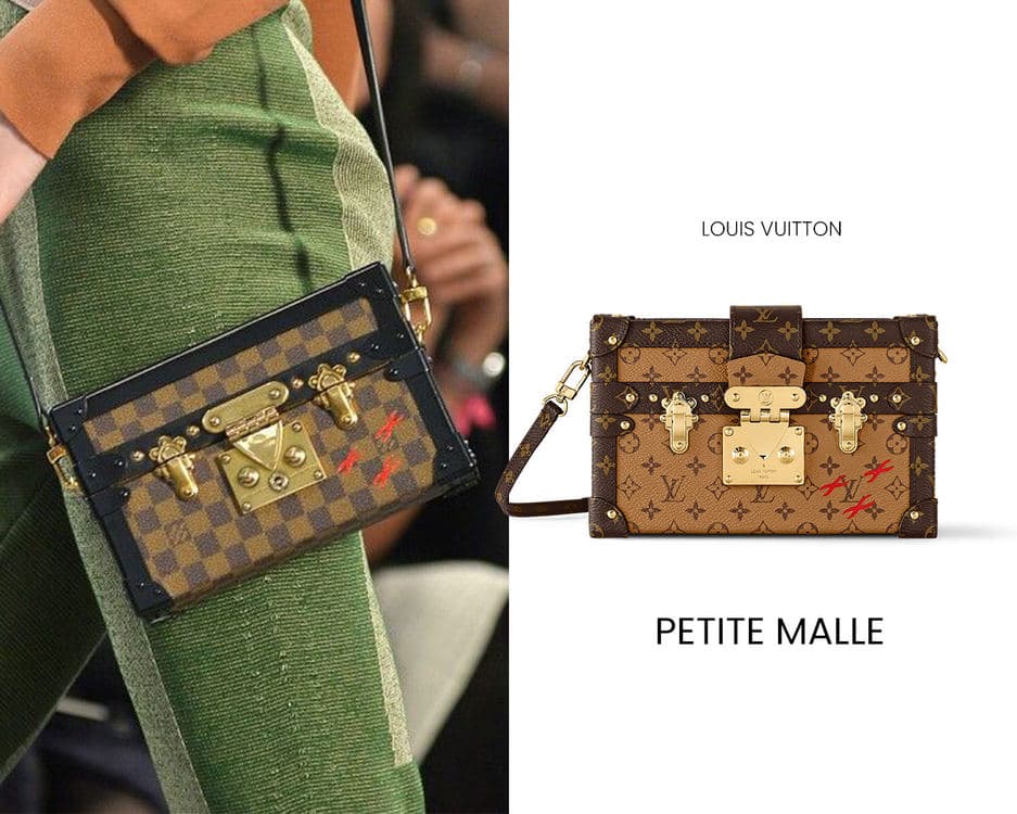 两种 Monogram 图案 Louis Vuitton Petite Malle,展示单品与斜背效果