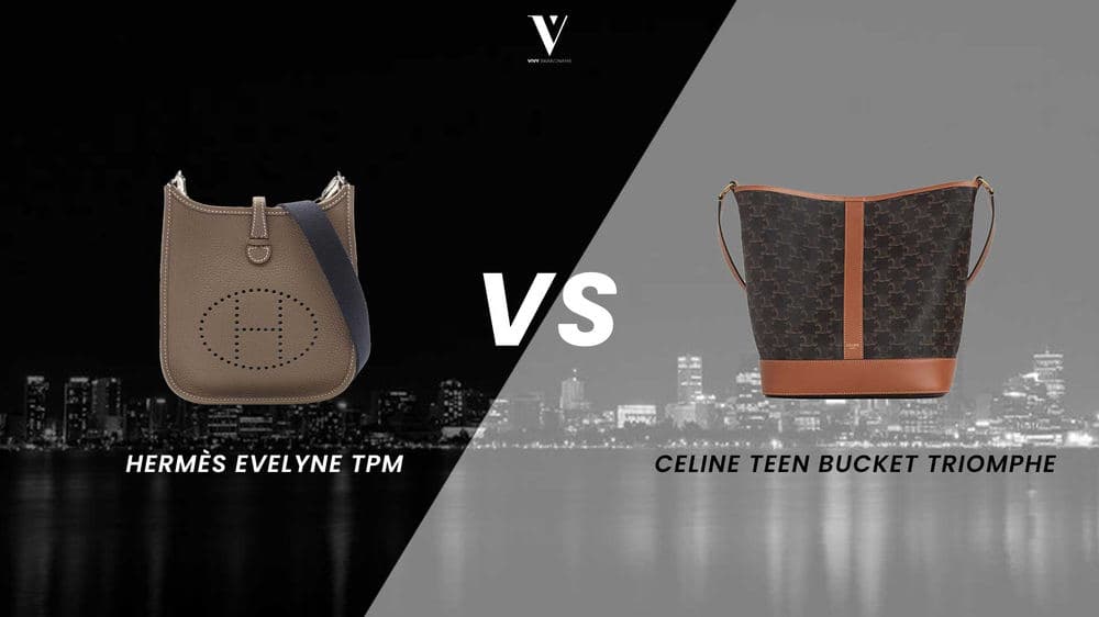 Hermès Evelyne TPM beside a Celine Teen Bucket Triomphe