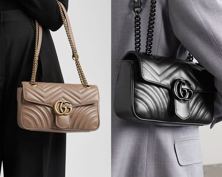 米色与黑色 Gucci Marmont 肩背包