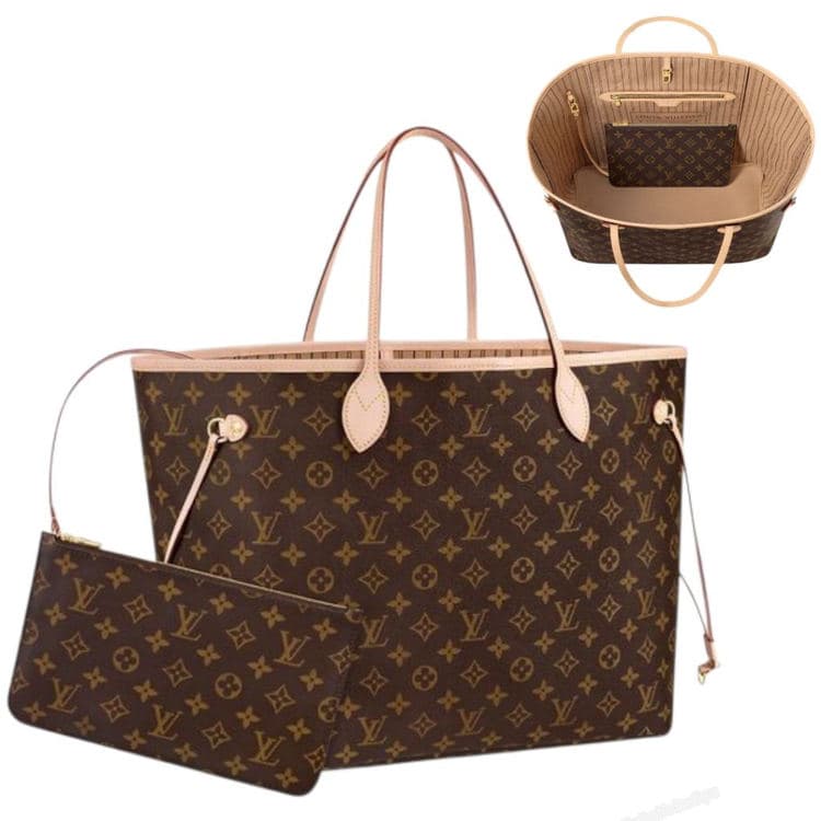 Louis Vuitton Monogram Neverfull with its pouch and interior shown
