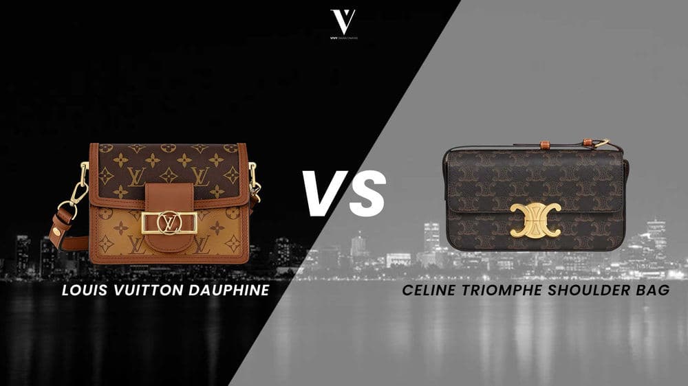 Louis Vuitton Dauphine beside a Celine Triomphe Shoulder Bag