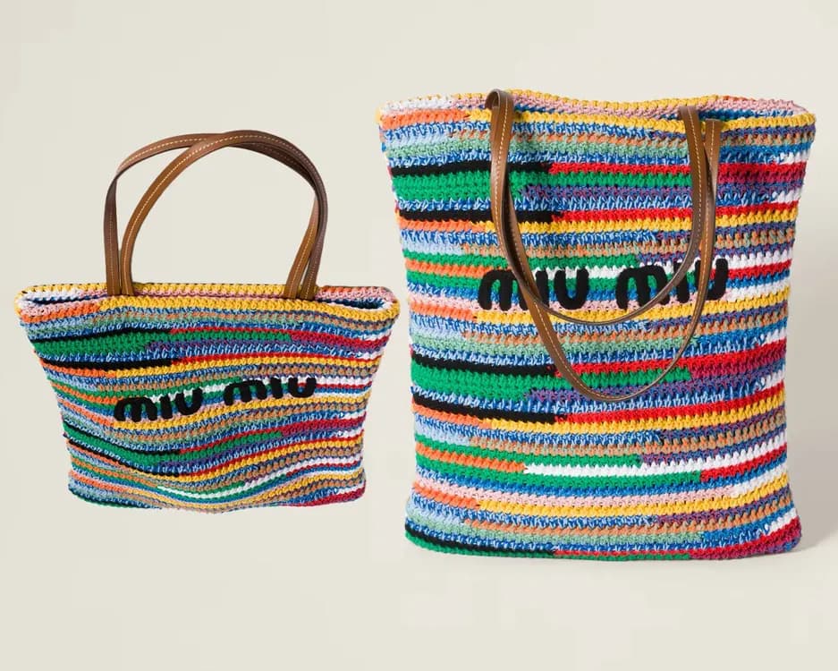 Two multicolour Miu Miu crochet totes in different sizes