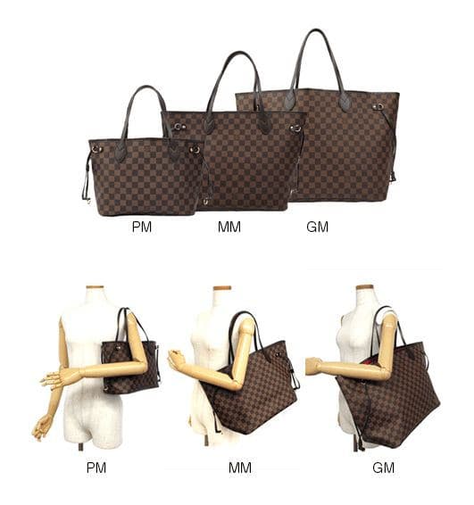 Louis Vuitton Neverfull PM, MM and GM size comparison with worn views