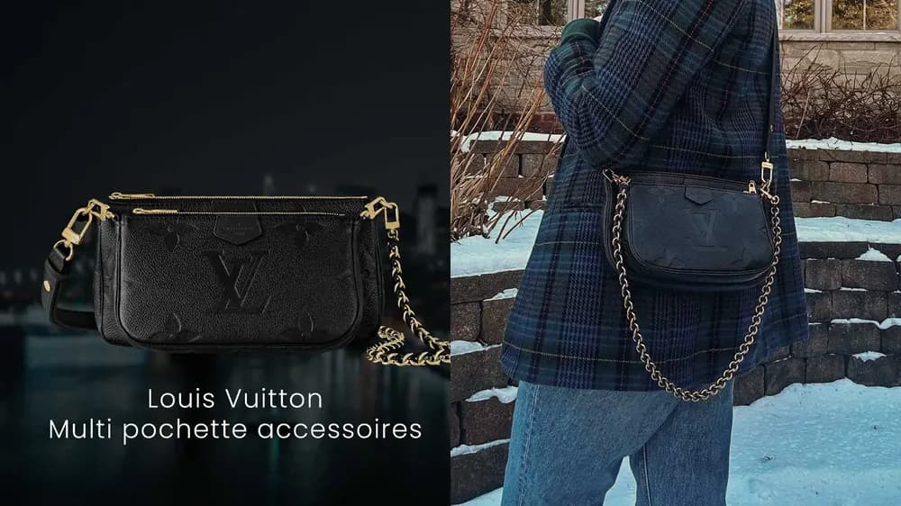Black Louis Vuitton Multi Pochette Accessoires, shown alone and styled crossbody