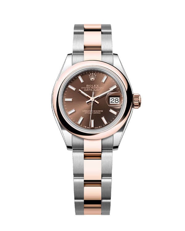 Two-tone Rolex Lady-Datejust watch with a brown dial